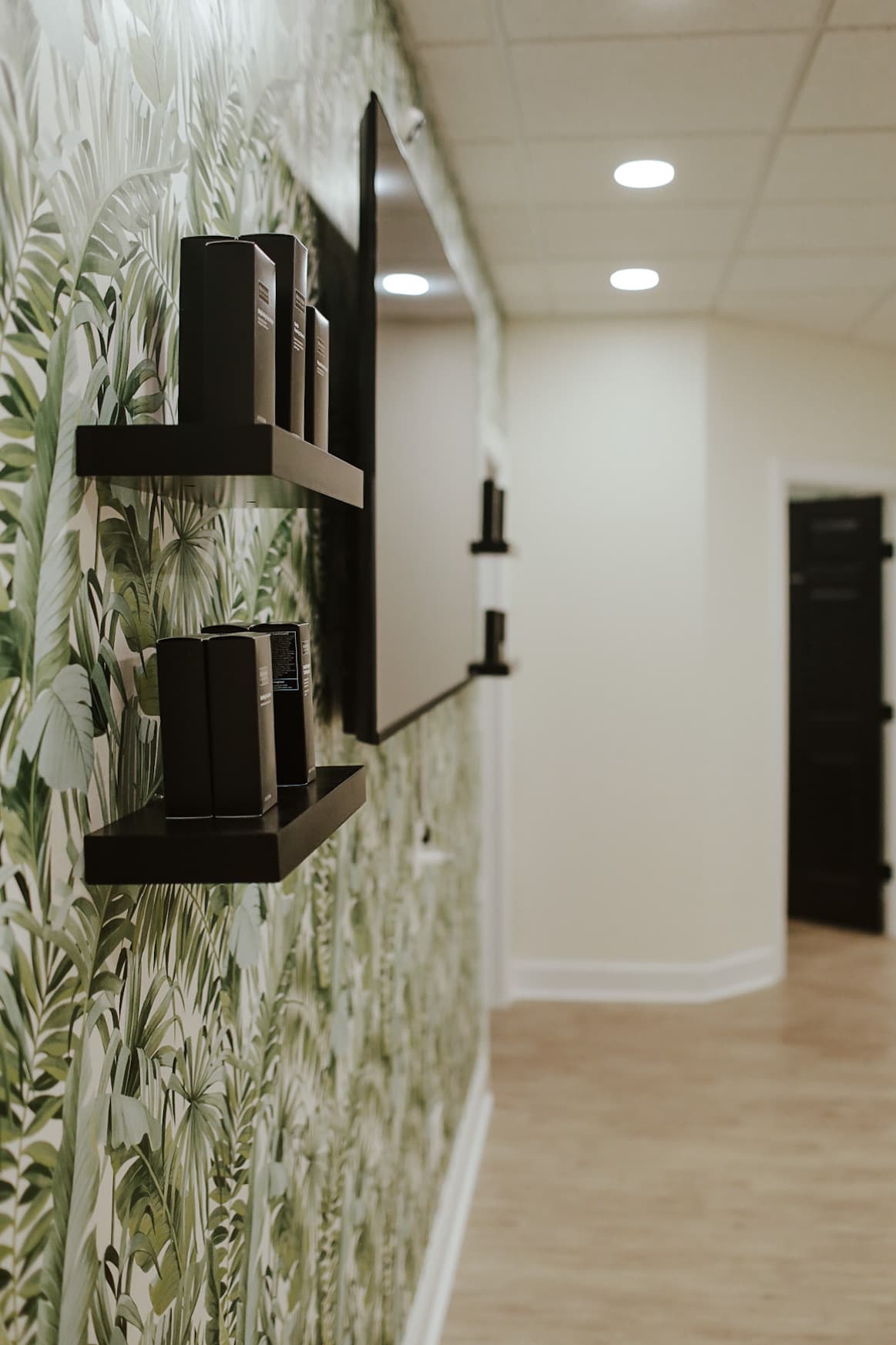 Retail shelving inside Il Mulino Aesthetics